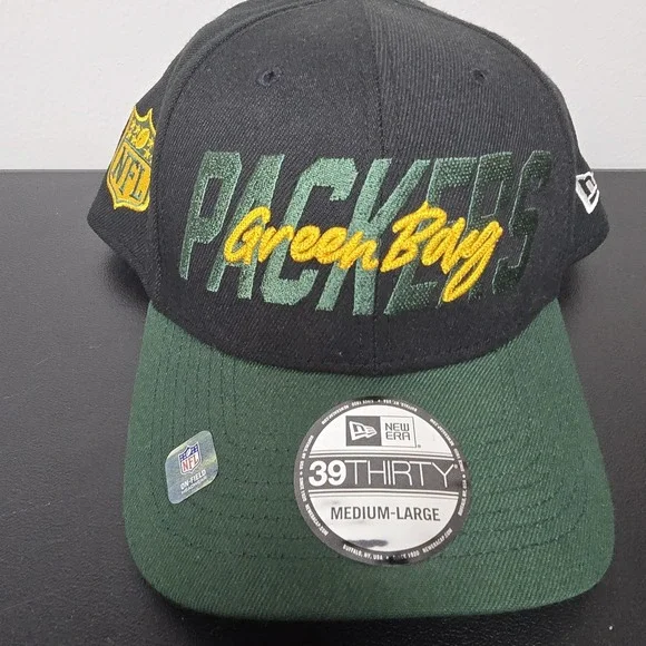 Green Bay Packers Hat Cap Fitted Mens L Black 2022 Draft NFL Football New Era - Picture 2 of 8